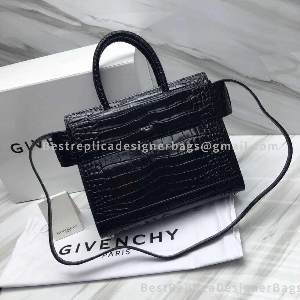 Givenchy Medium Horizon Bag Black In Crocodile Effect Leather SHW 29986-1
